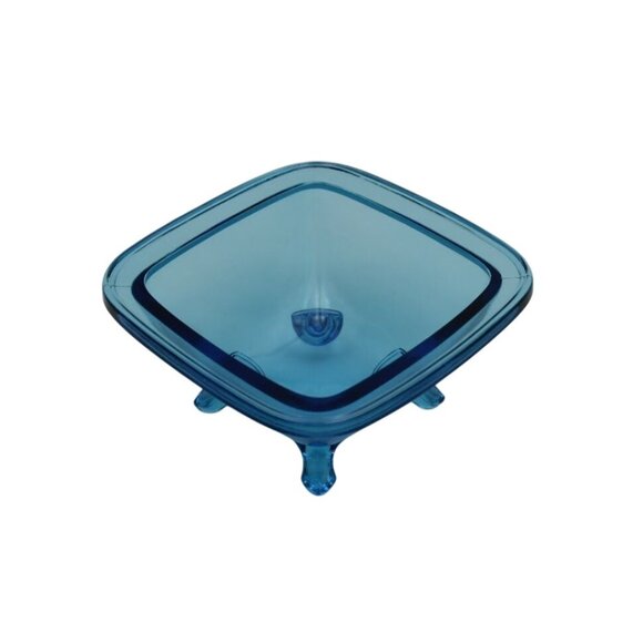 Vintage Blue Glass Condiment Bowl Set Matching Bowl Spoon Plate - Picture 3 of 9